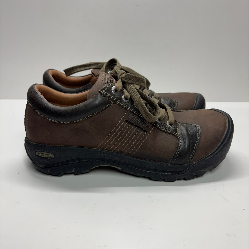 Keen Austin Shoes Men 7.5 Brown Leather Hiking Walking Oxford casual Shoes